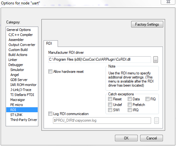 IAR Debugger RDI Options
