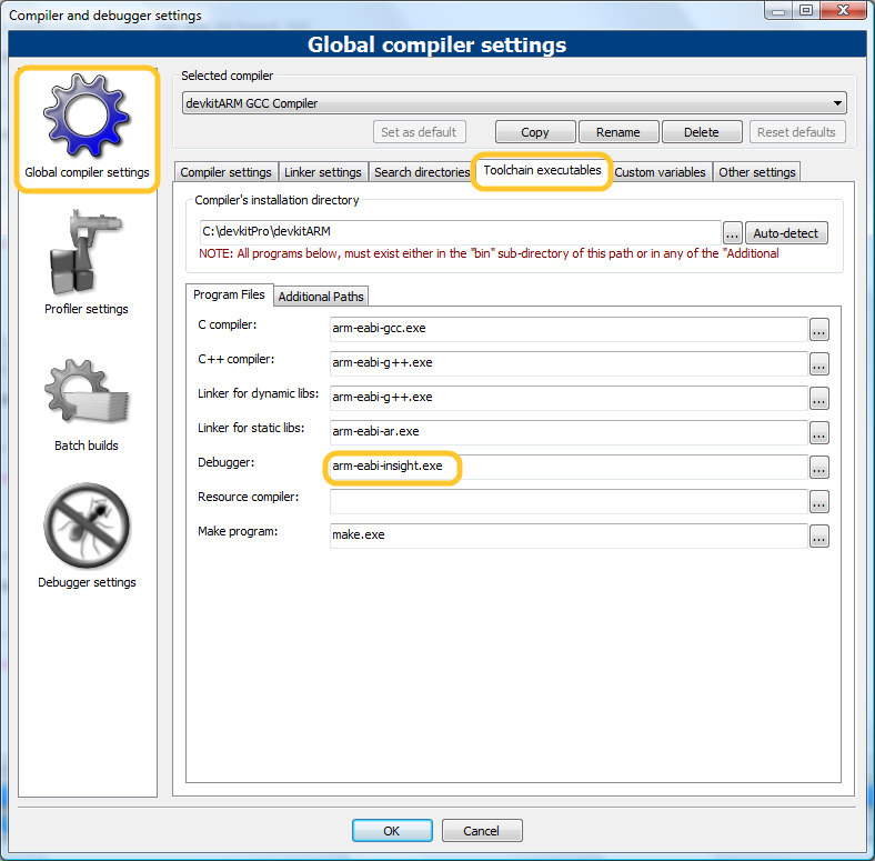 Setting Insight in Codeblocks